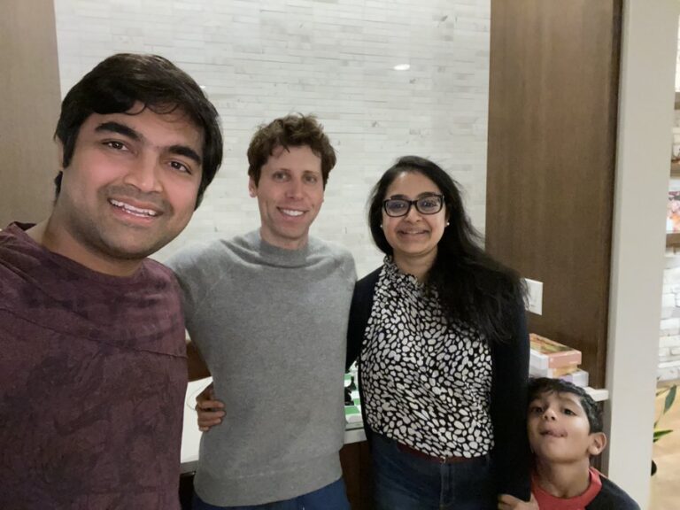 Prasanna and his family selfie with Sam Altman